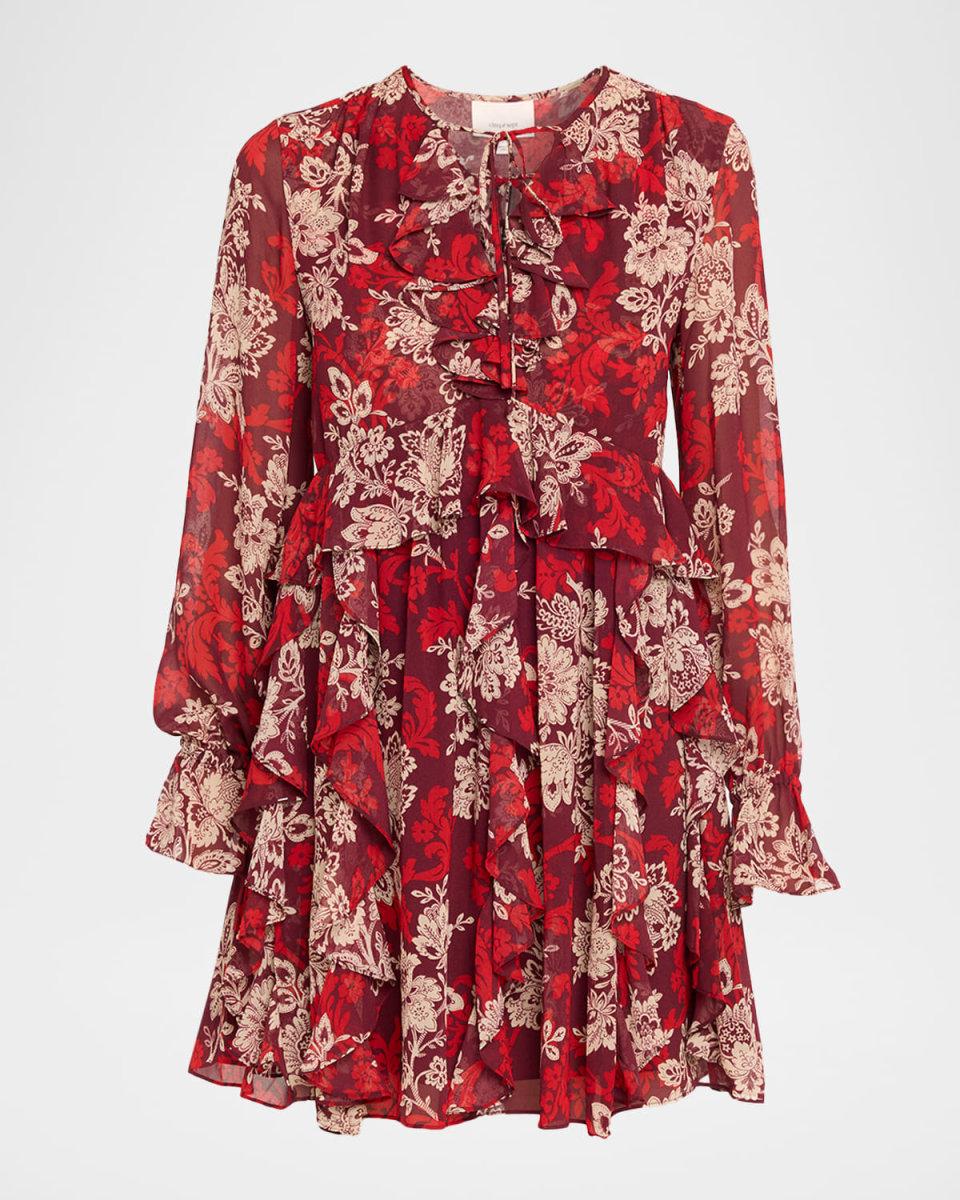 Long-Sleeve Gilded Paisley Mini Dress